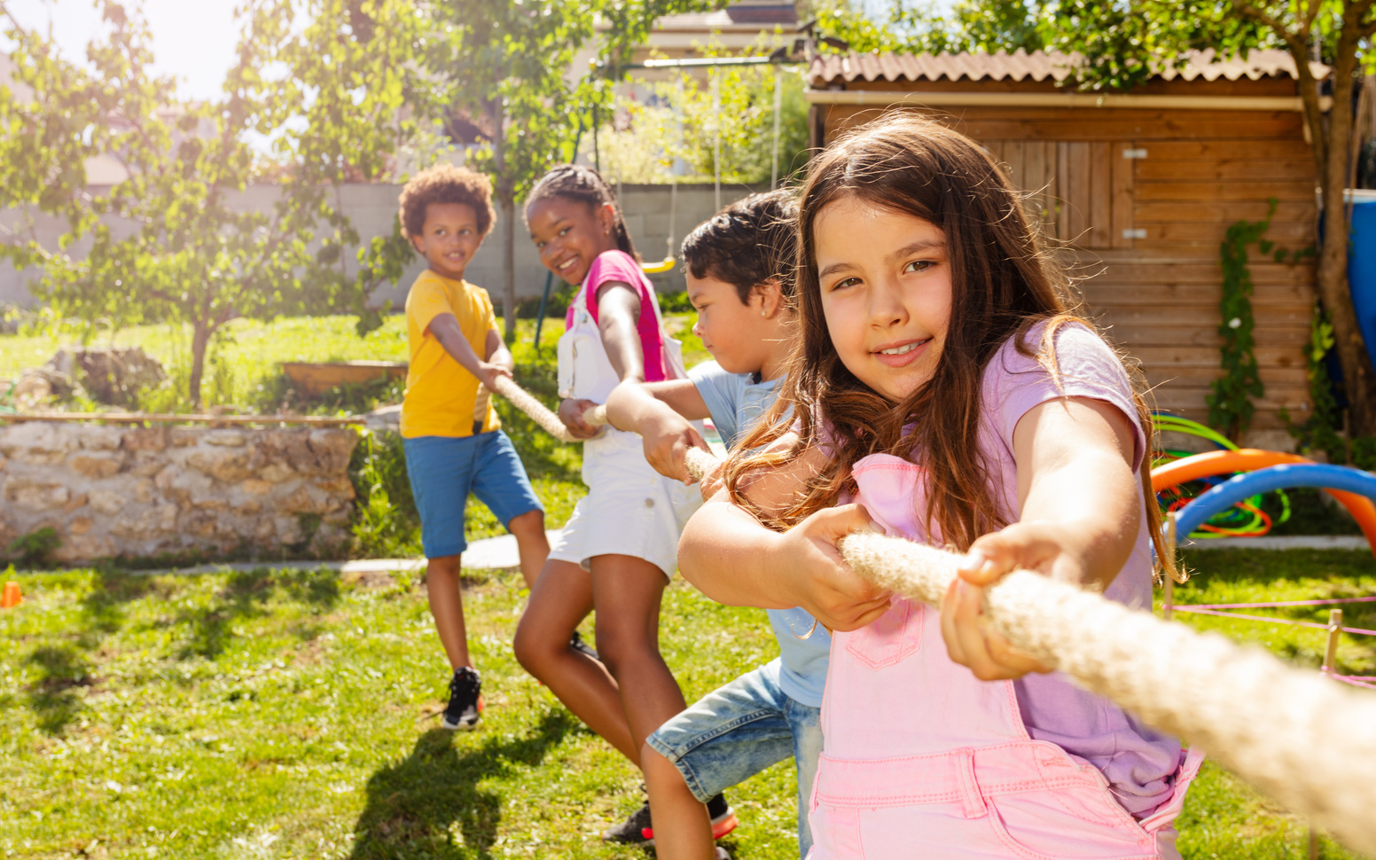 Rope Pulling Game Portrait of Kids in Summer Camp