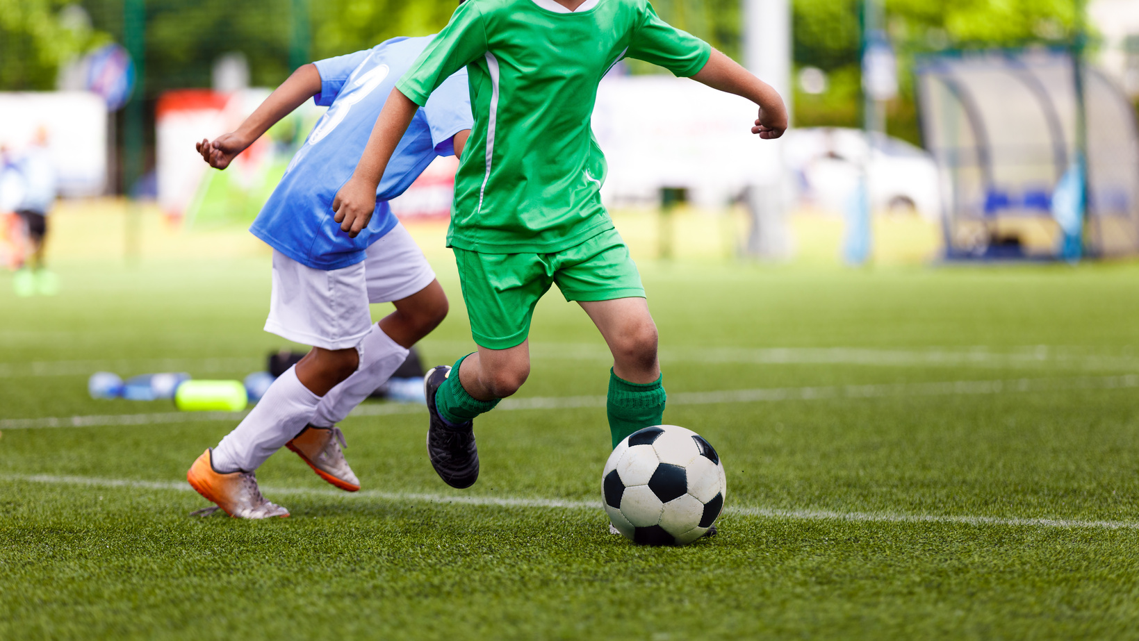 Football Soccer Match for Children. Kids Playing Soccer Tourname